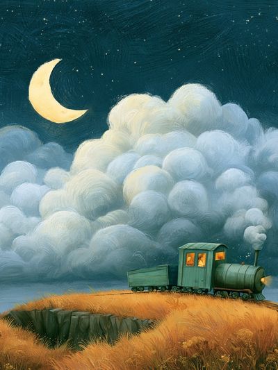 Moonlit Train Dreamscape Poster. poster