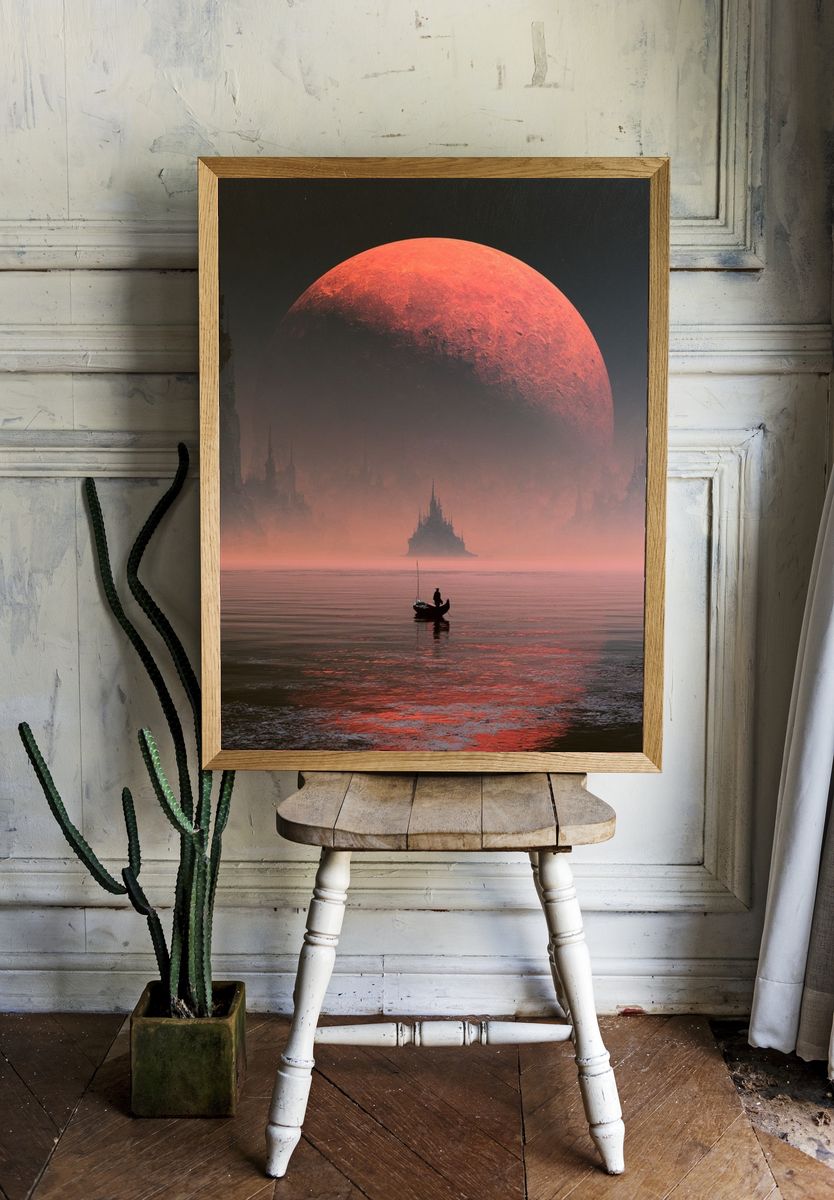 Red Moon Seascape Fantasy Print. — room view 1