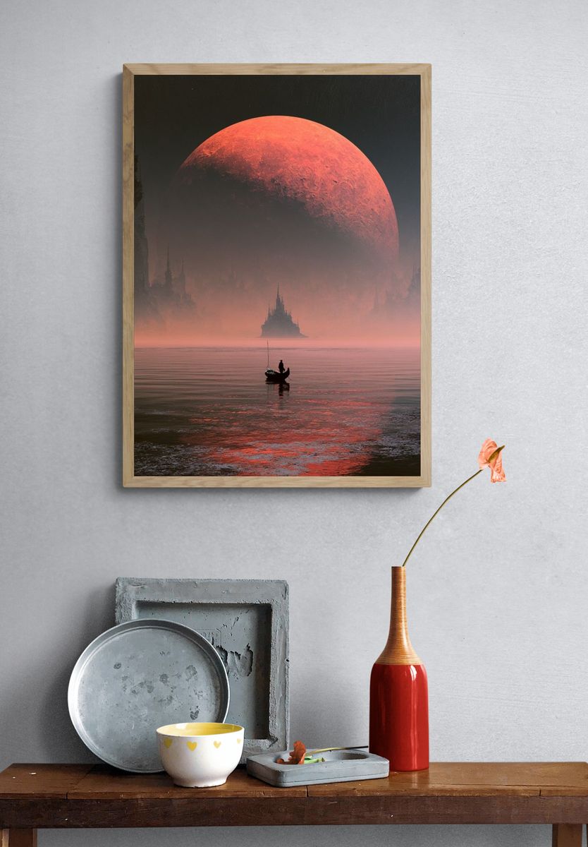 Red Moon Seascape Fantasy Print. — room view 3