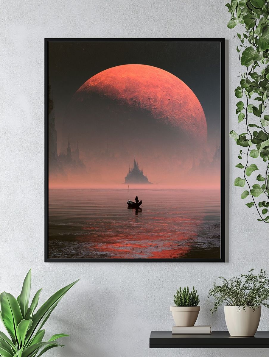 Red Moon Seascape Fantasy Print. — room view 4