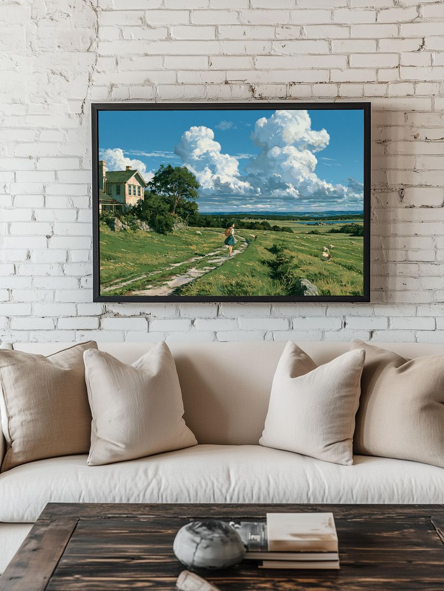 Countryside Cloudscape Illustration Poster. room preview