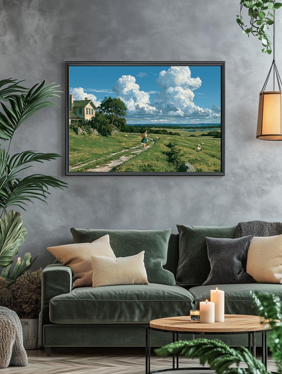 Countryside Cloudscape Illustration Poster. — room view 4