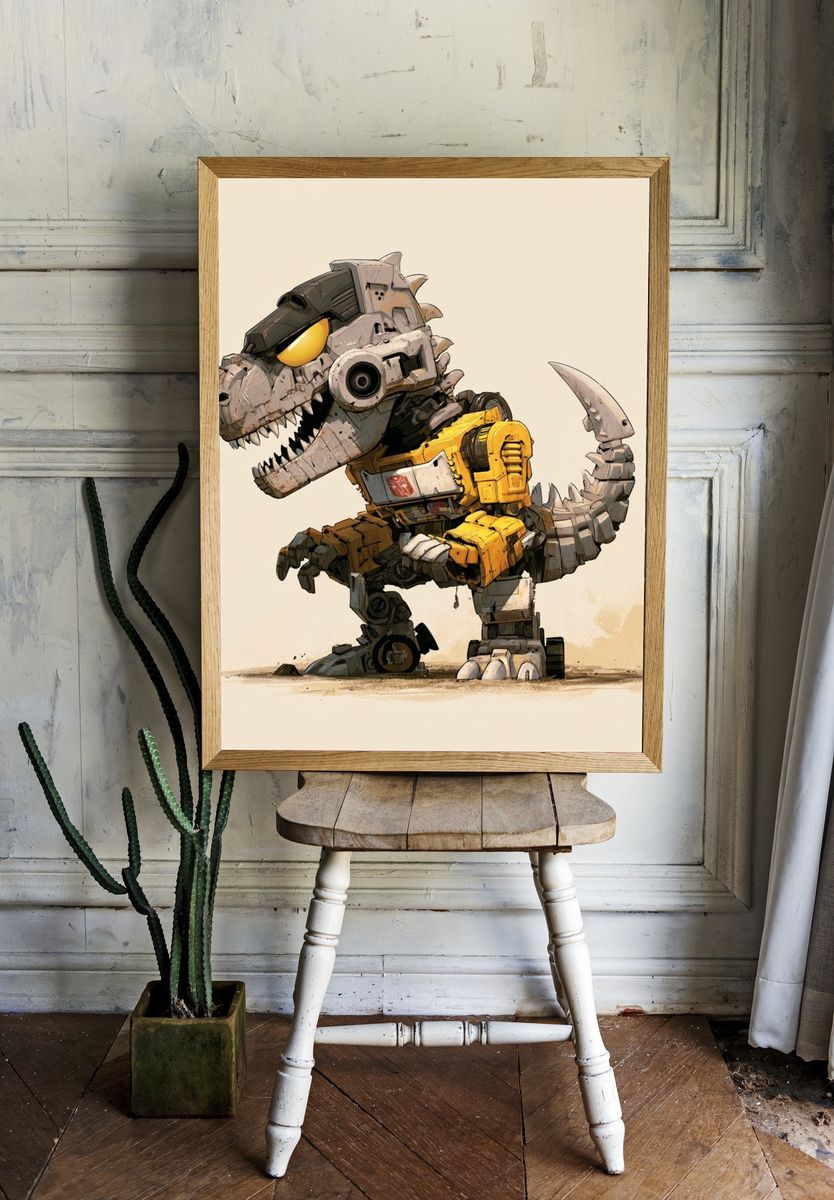 Robot T-Rex Digital Art Poster. — room view 1