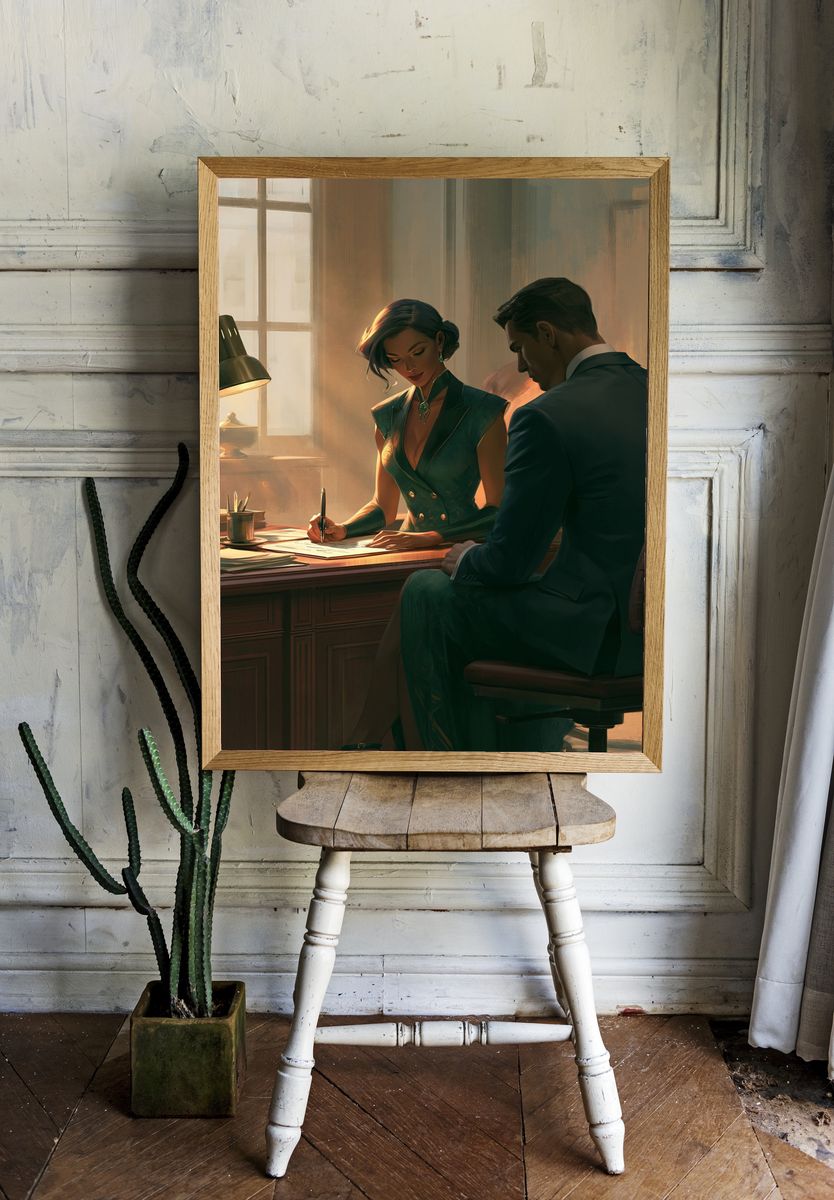 Elegant Office Scene Illustration Poster. — room view 1