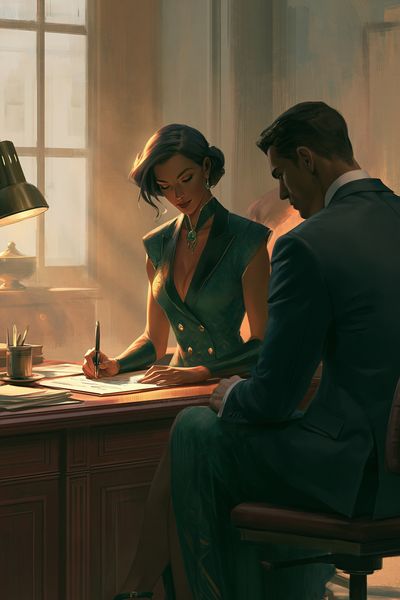 Elegant Office Scene Illustration Poster.