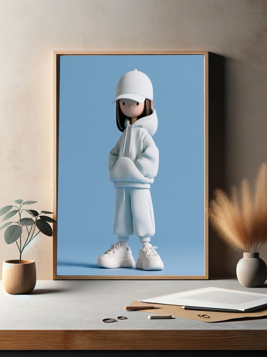 Minimalist Girl in White Hoodie Poster. — room view 2