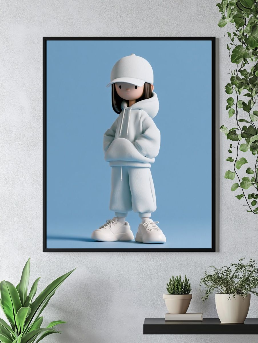Minimalist Girl in White Hoodie Poster. — room view 4