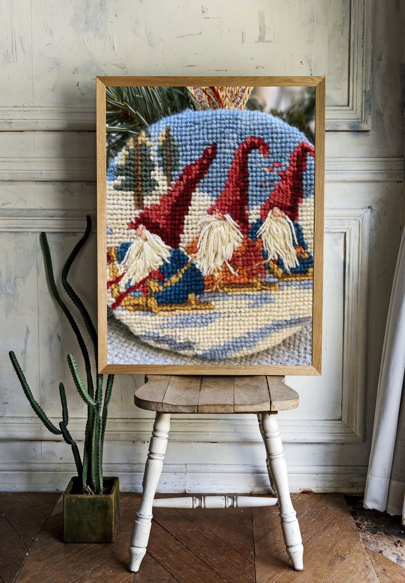 Skiing Gnomes Illustration Print. room preview