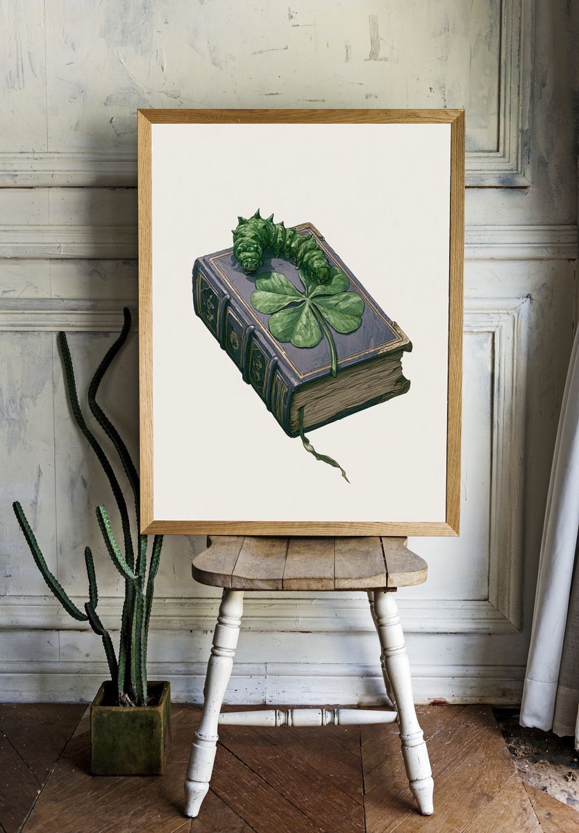 Clover Book Caterpillar Illustration Poster. room preview