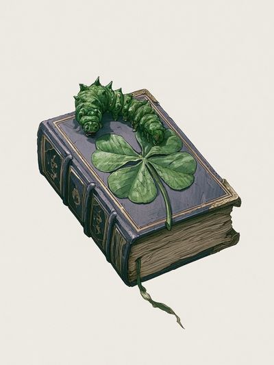 Clover Book Caterpillar Illustration Poster. poster print