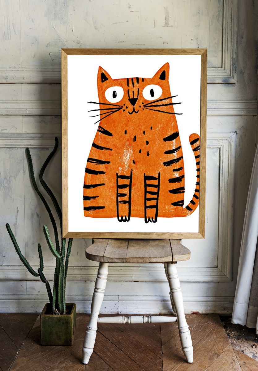 Orange Cat Illustration Poster. room preview