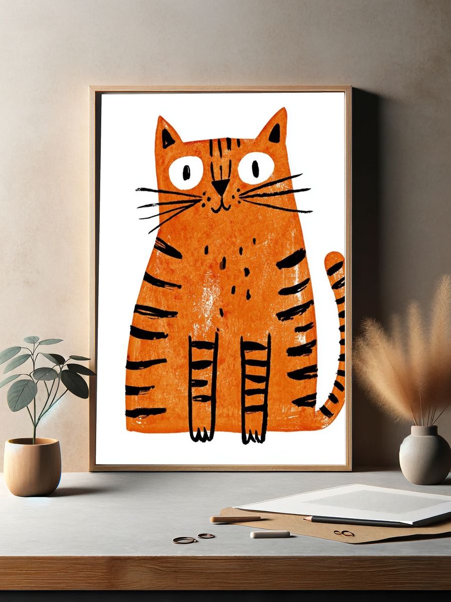 Orange Cat Illustration Poster. — room view 2