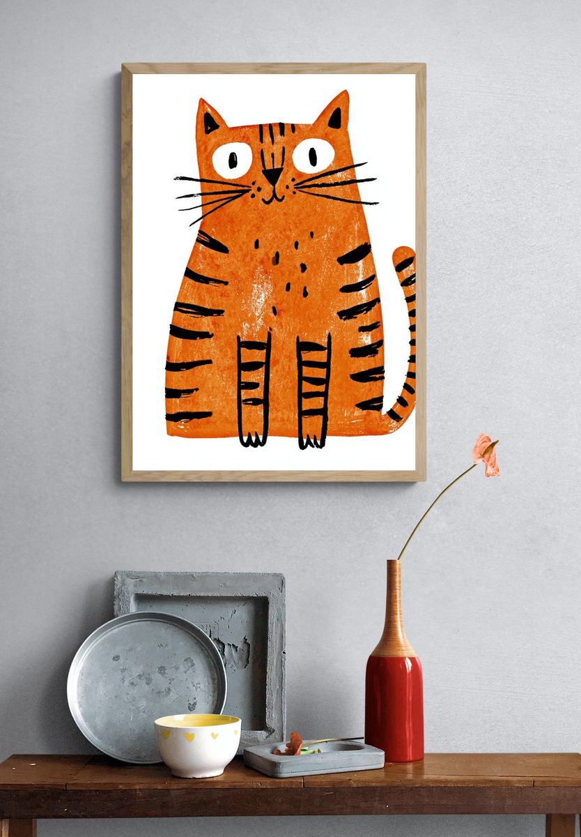 Orange Cat Illustration Poster. — room view 3