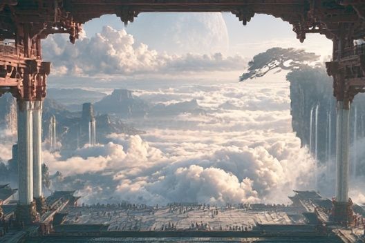 Floating Temple Skyscape Poster. poster — illustration art