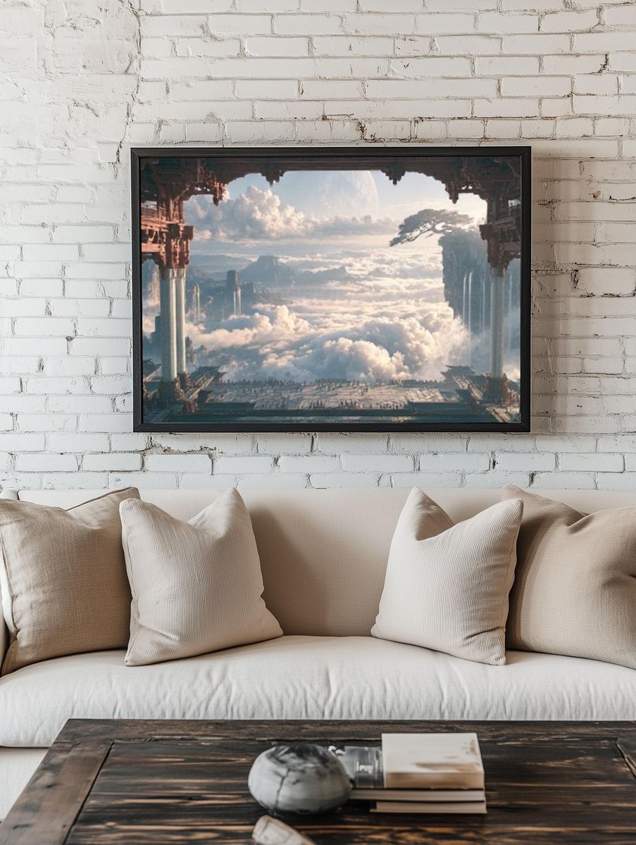 Floating Temple Skyscape Poster. — room view 1