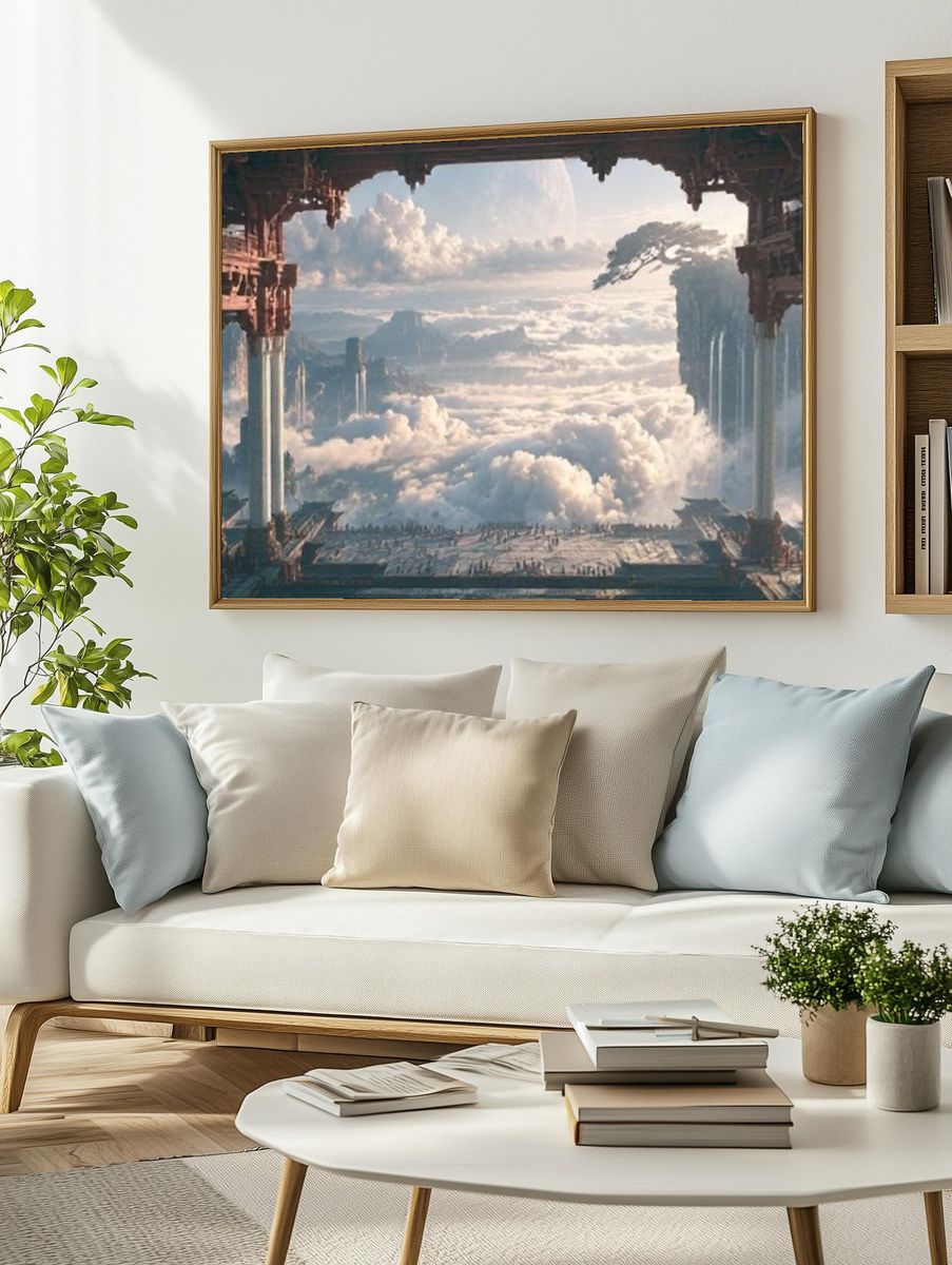 Floating Temple Skyscape Poster. — room view 2