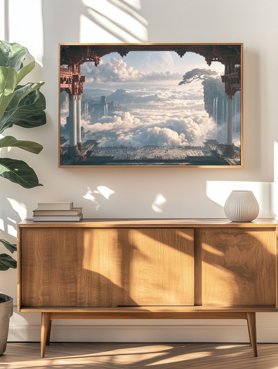 Floating Temple Skyscape Poster. — room view 3