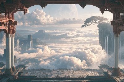 Floating Temple Skyscape Poster. poster