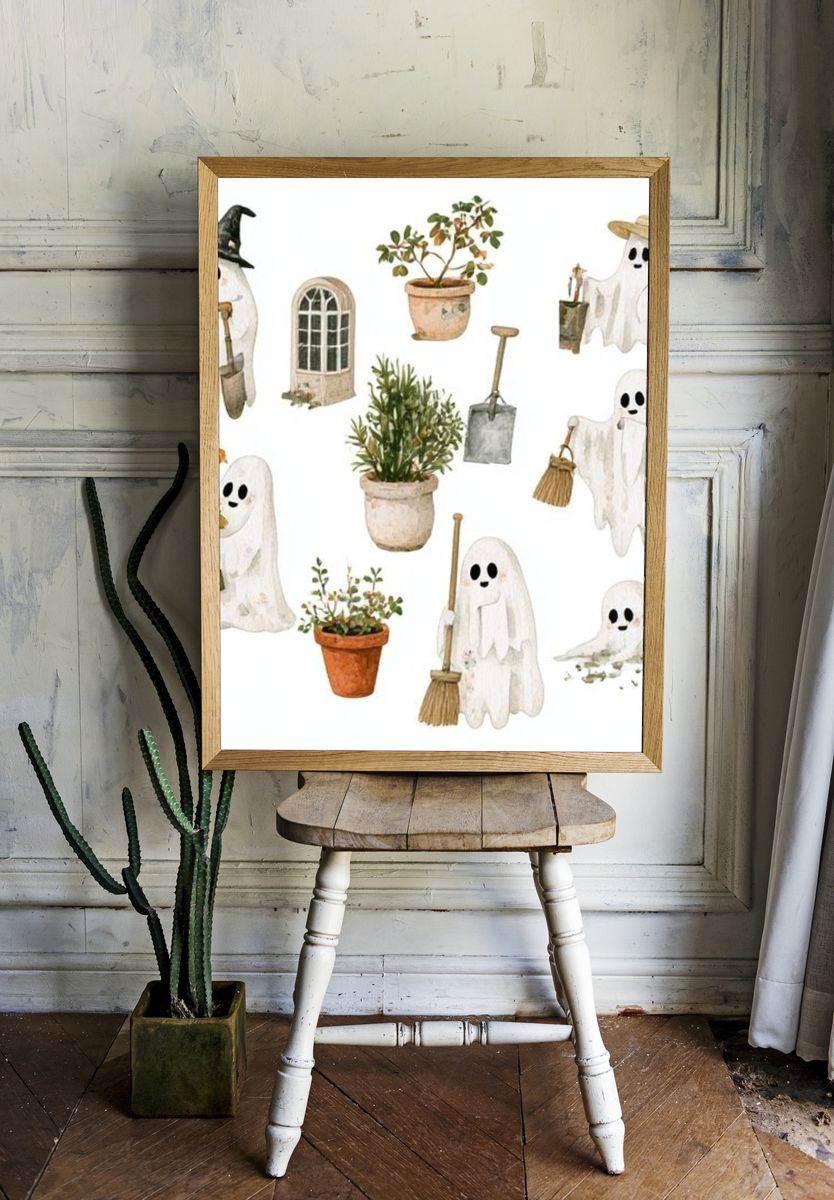 Halloween Ghost Garden Illustration Poster. — room view 1
