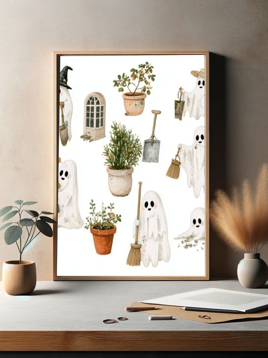 Halloween Ghost Garden Illustration Poster. — room view 2