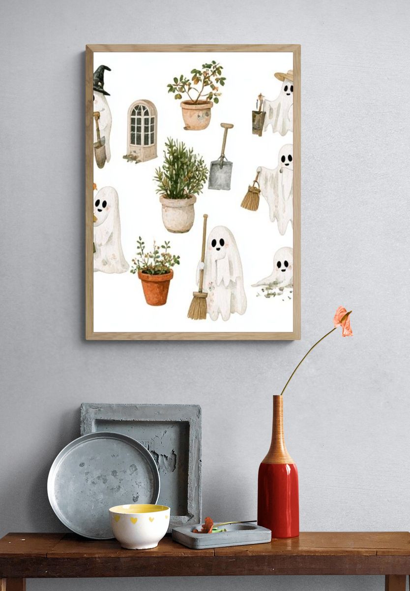 Halloween Ghost Garden Illustration Poster. — room view 3