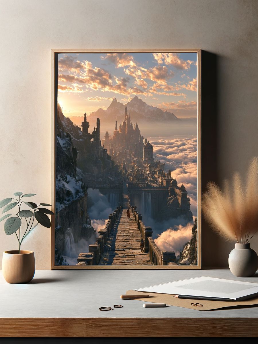 Fantasy Mountain Citadel Print. — room view 2