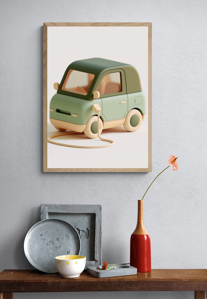 Mini Electric Car Illustration Poster. — room view 3