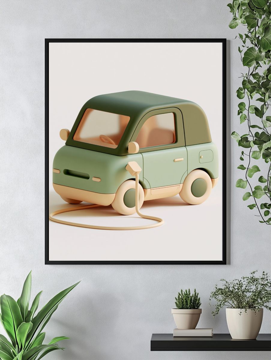 Mini Electric Car Illustration Poster. — room view 4
