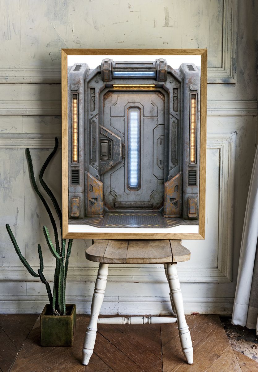 Sci-Fi Space Door Illustration Poster. — room view 1