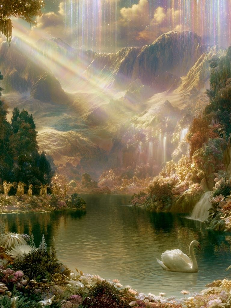 Enchanted Mountain Lake Fantasy Print. poster detail