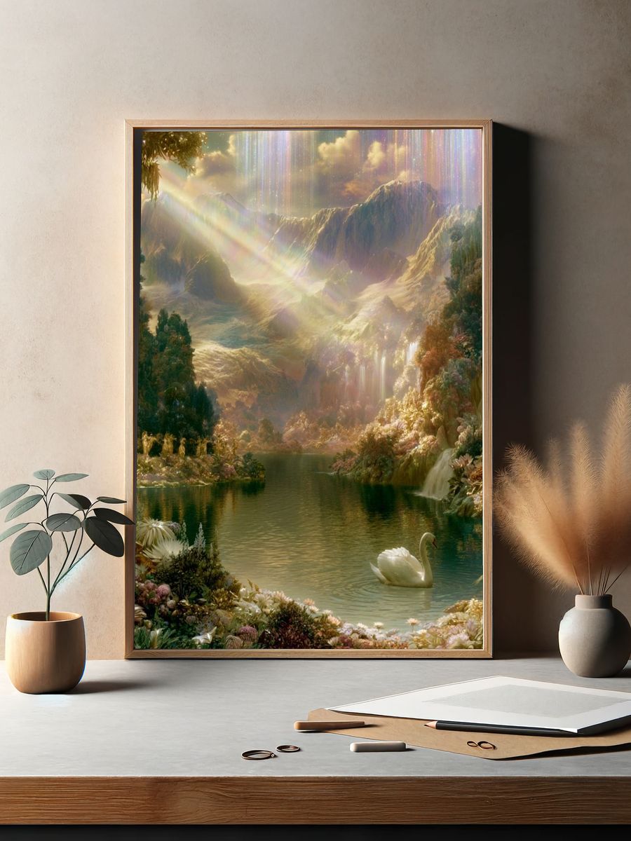Enchanted Mountain Lake Fantasy Print. — room view 2