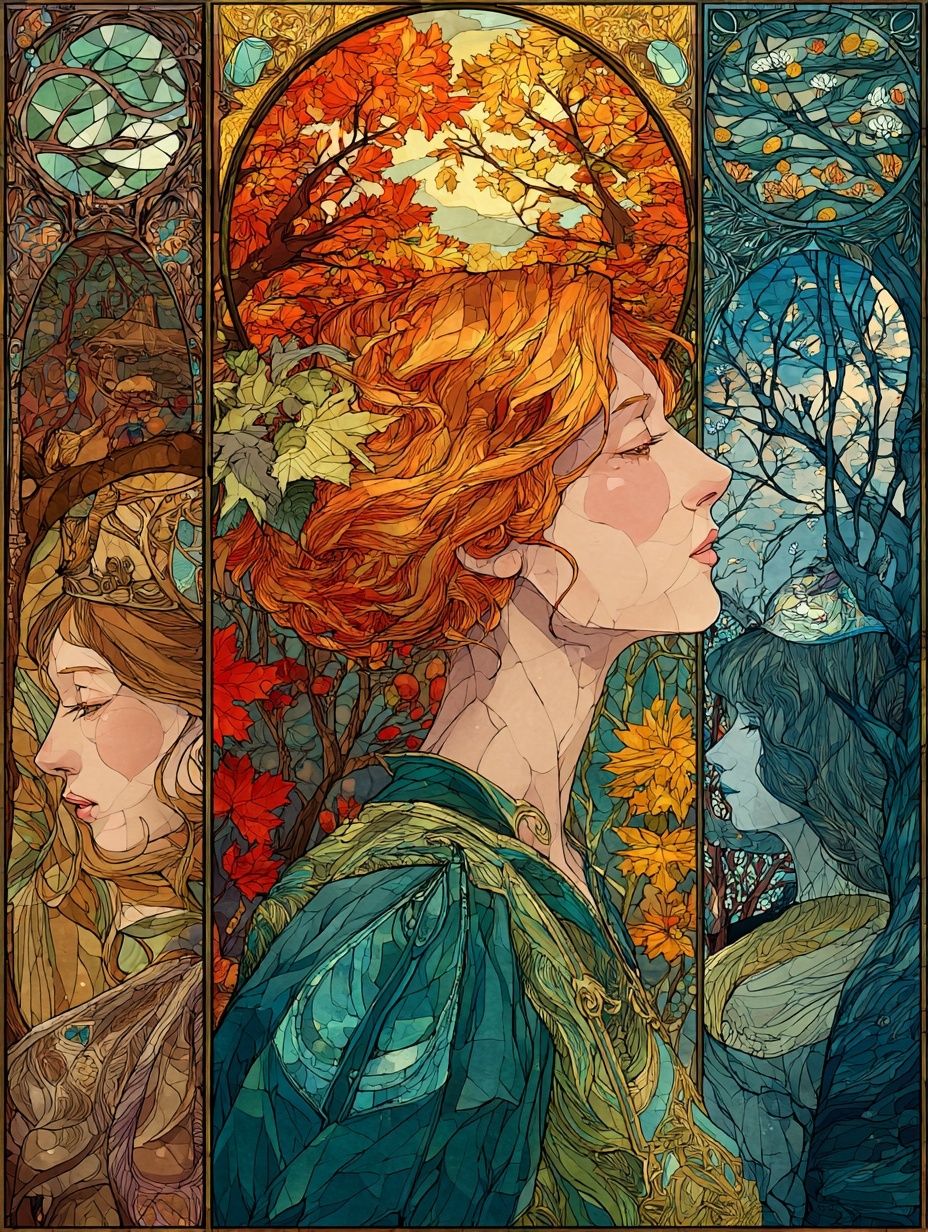 Autumn Women Stained Glass Illustration Poster. poster — illustration art
