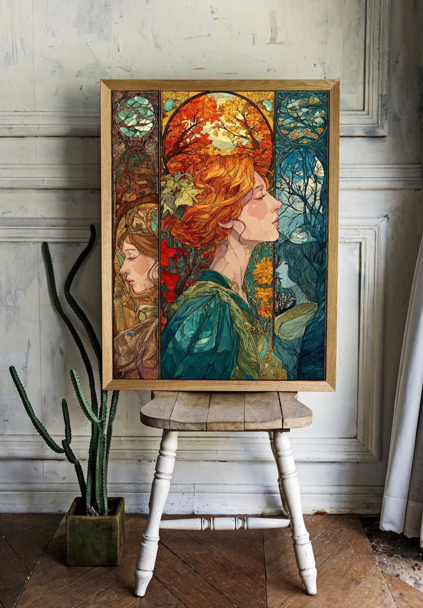 Autumn Women Stained Glass Illustration Poster. room preview