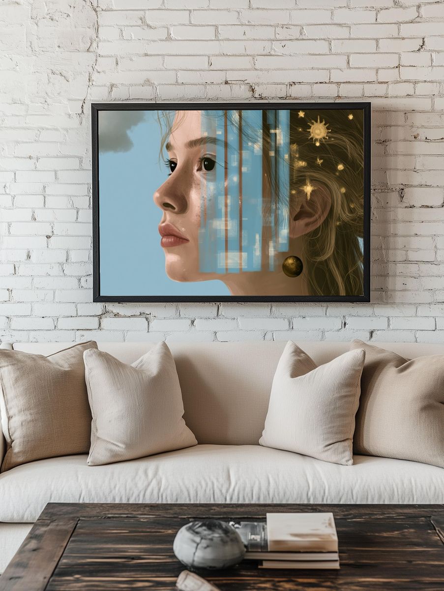Dreamy Girl Portrait Illustration Poster. room preview