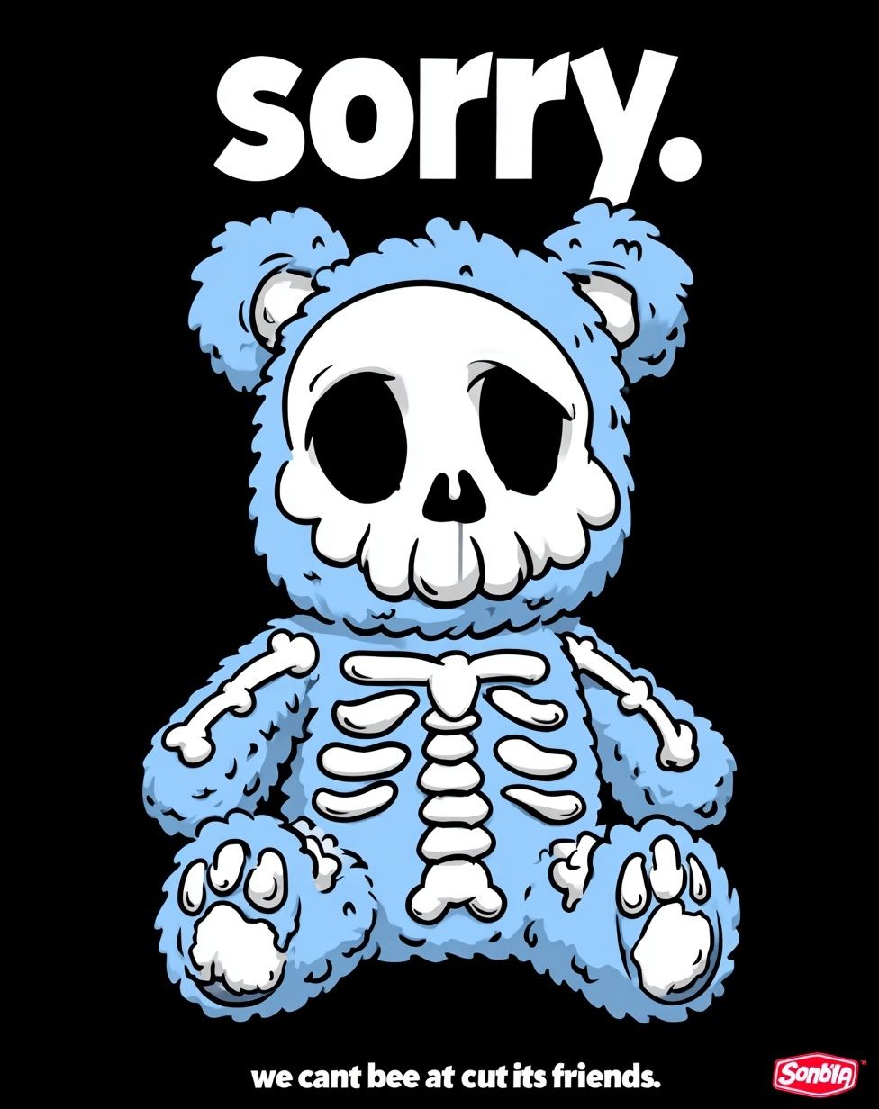 Sorry Skeleton Bear Cartoon Poster. poster detail