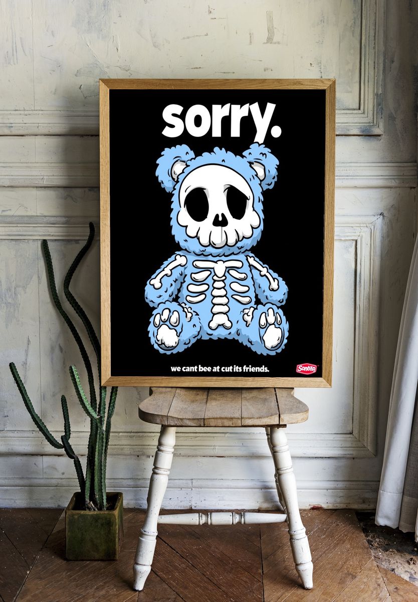 Sorry Skeleton Bear Cartoon Poster. — room view 1