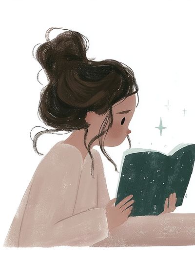 Girl Reading Book Illustration Poster. poster