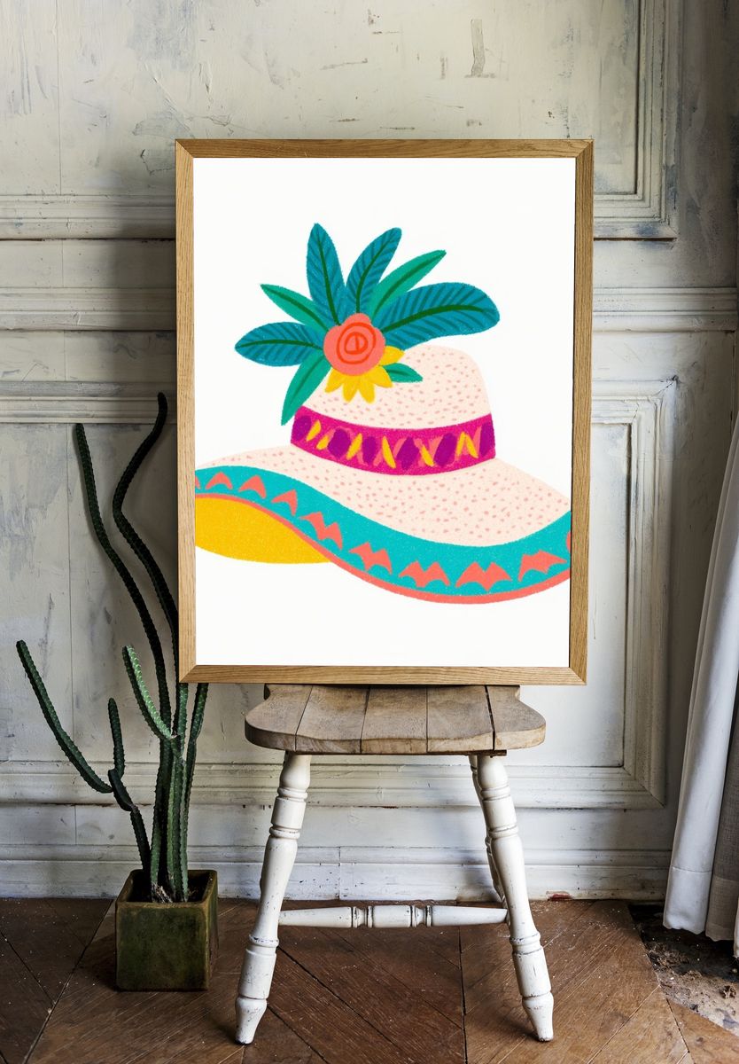 Tropical Sun Hat Illustration Poster. room preview