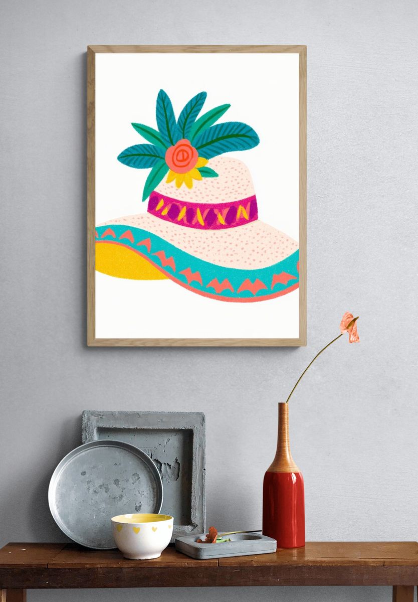 Tropical Sun Hat Illustration Poster. — room view 3