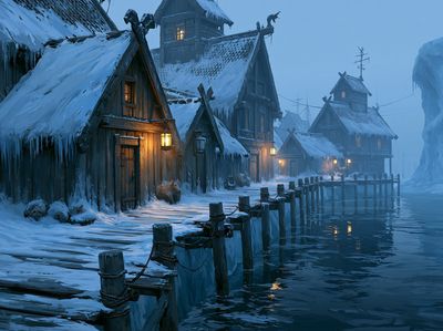 Snowy Viking Village — Illustration Print. poster print