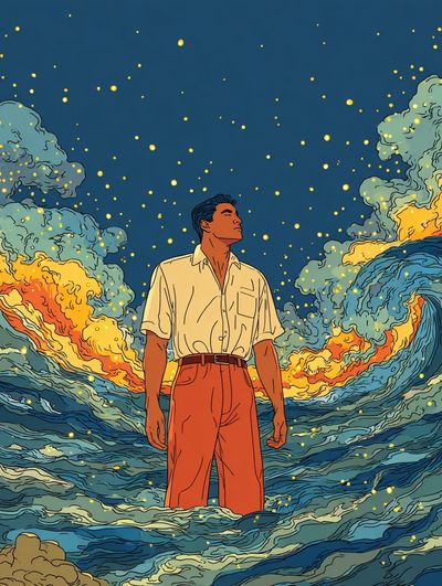 Man in Waves — Illustration Print. poster print
