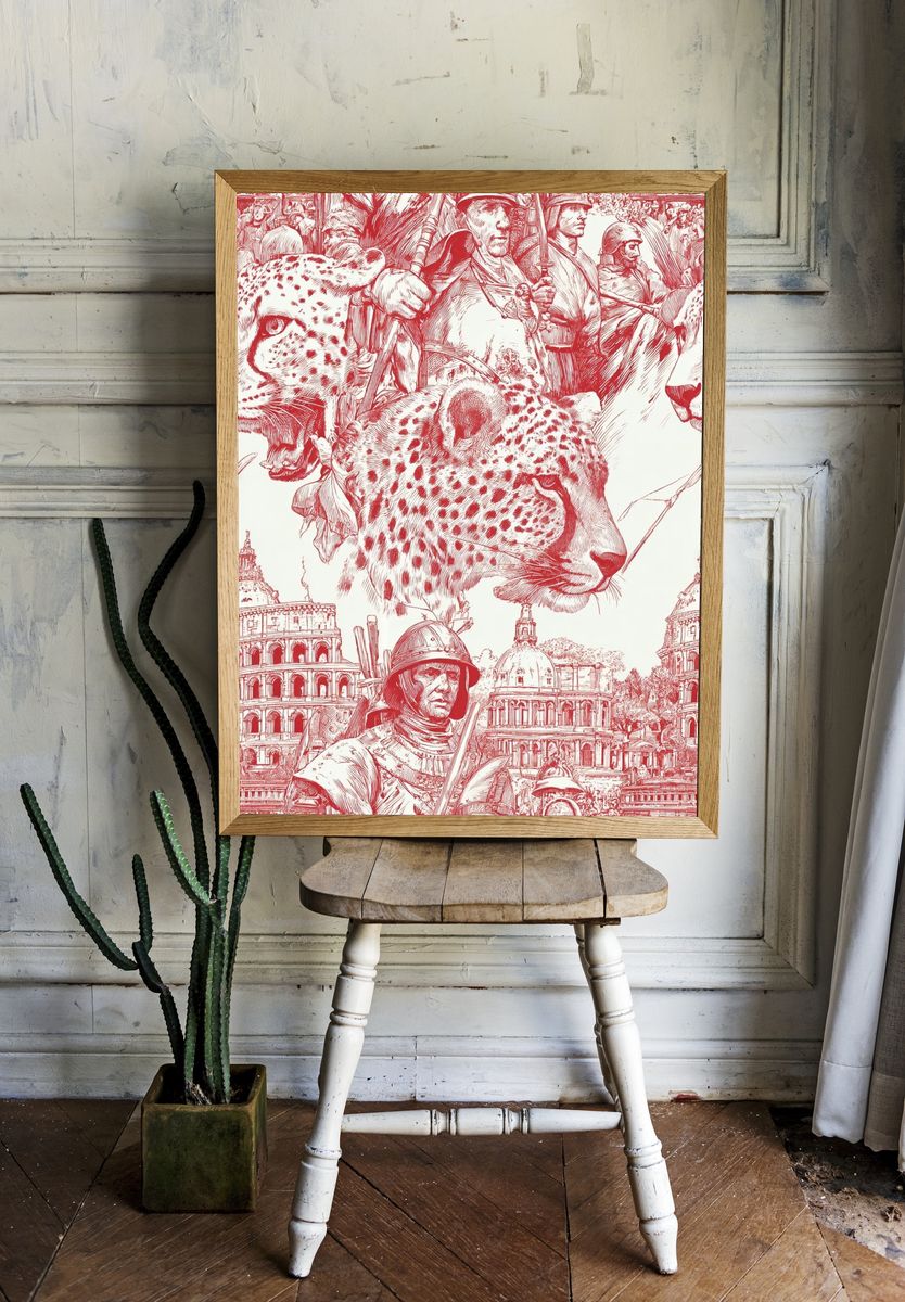 Leopard and Gladiators — Illustration Print room preview