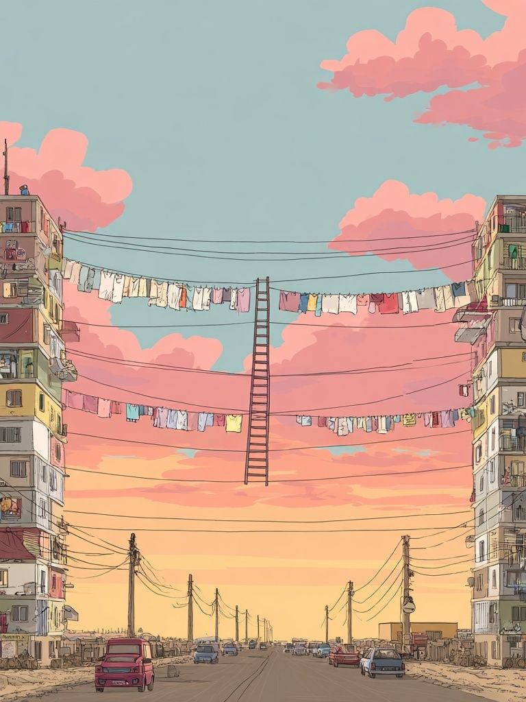 Urban Landscape with Clotheslines — Illustration Print. poster detail