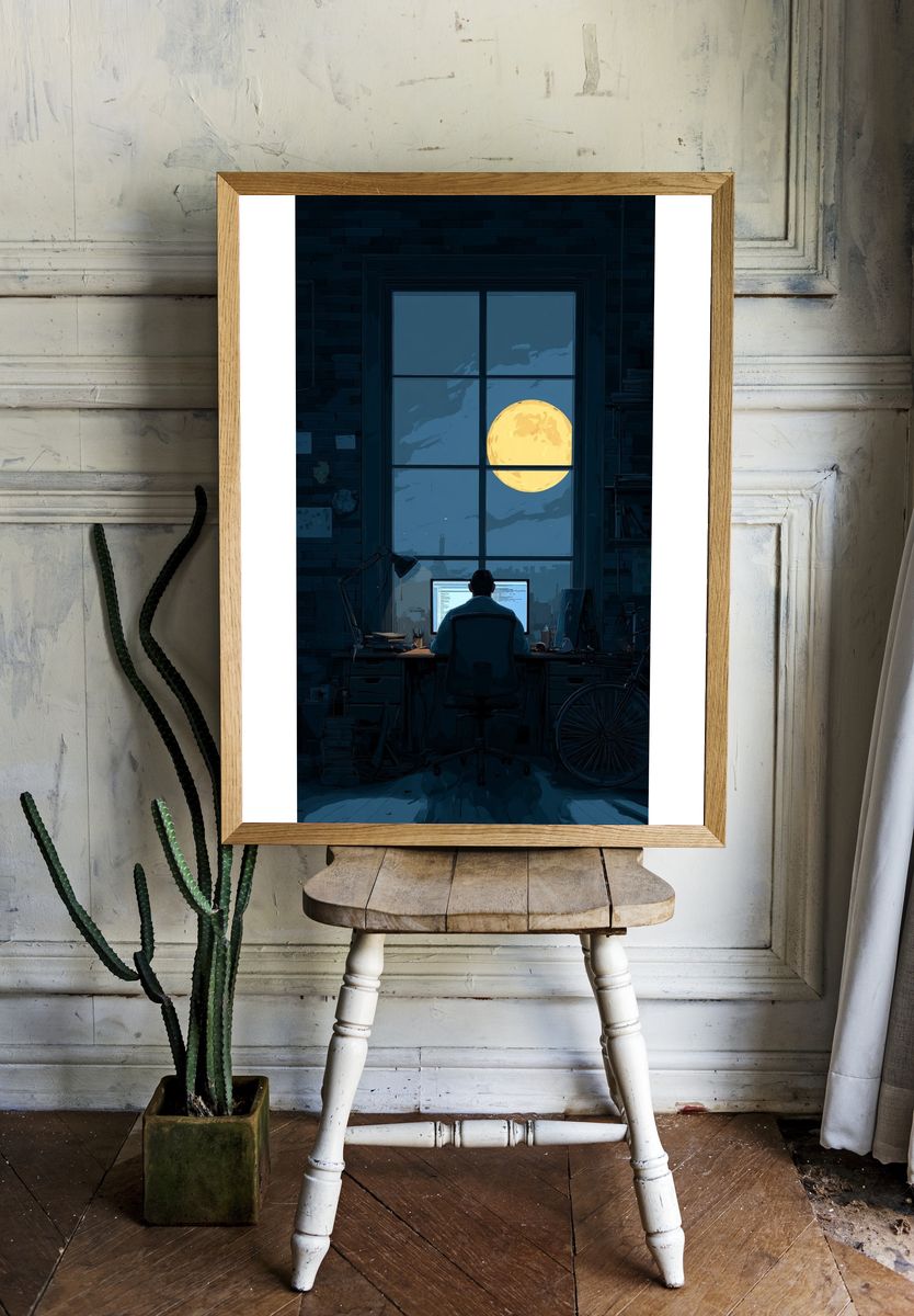 Moonlit Workspace — Illustration Print room preview