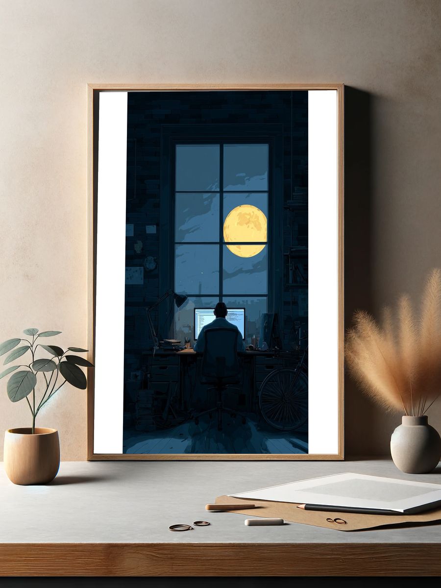 Moonlit Workspace — Illustration Print. — room view 2