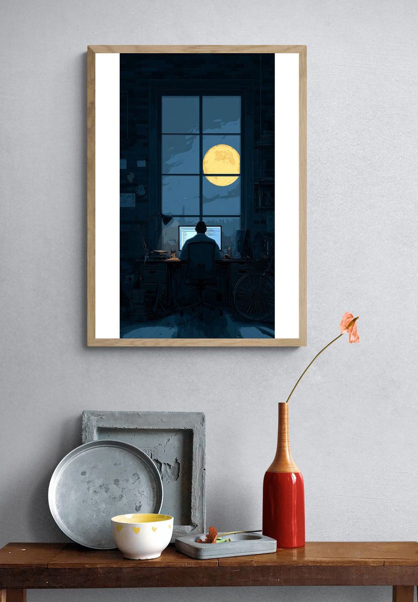 Moonlit Workspace — Illustration Print. — room view 3
