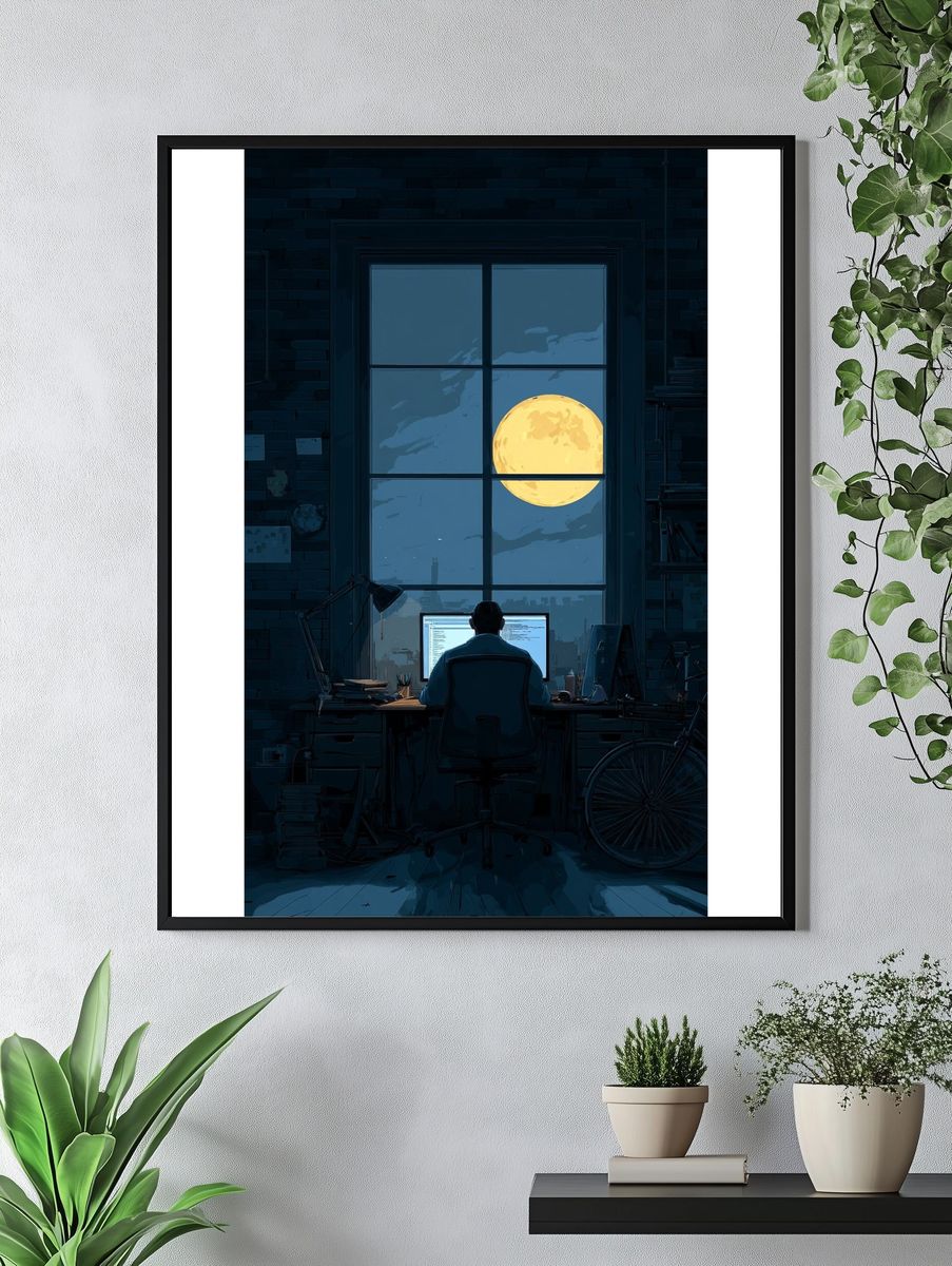 Moonlit Workspace — Illustration Print. — room view 4