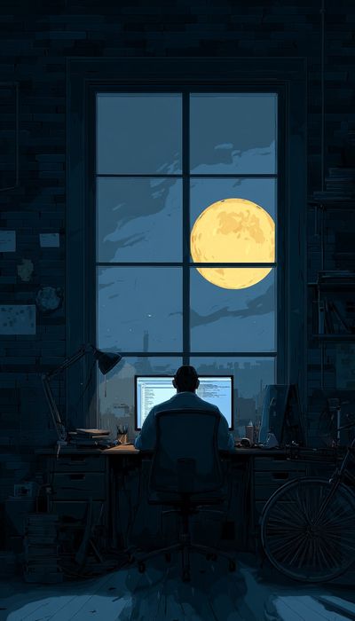 Moonlit Workspace — Illustration Print. poster print