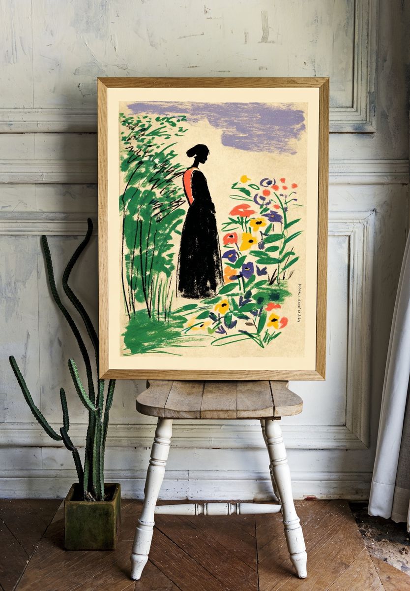 Woman in Garden — Illustration Print. room preview