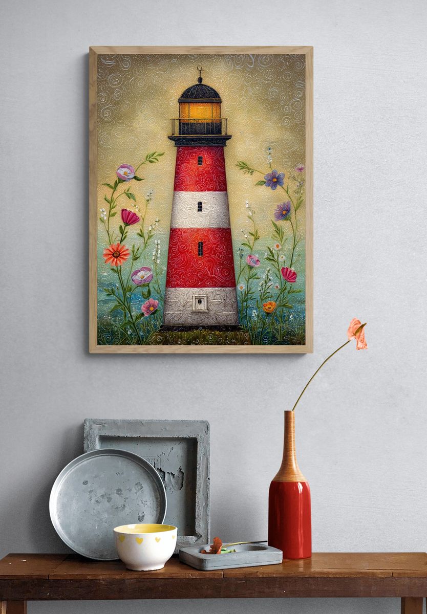 Lighthouse with Flowers — Illustration Print. — room view 3